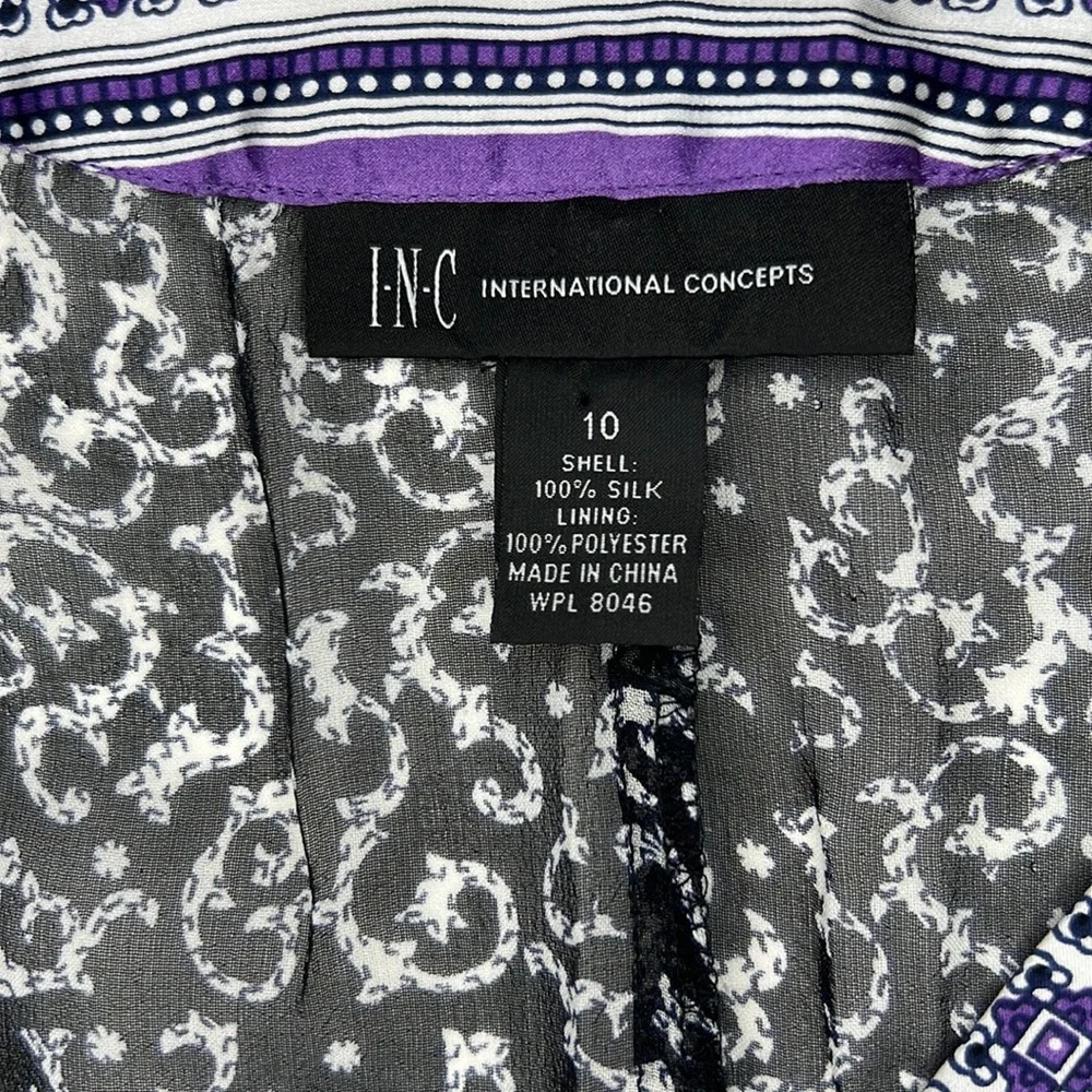 INC International Concepts  VNeck Long Sleeve Black Purple Sheer Silk Dress * 10 - Picture 7 of 15